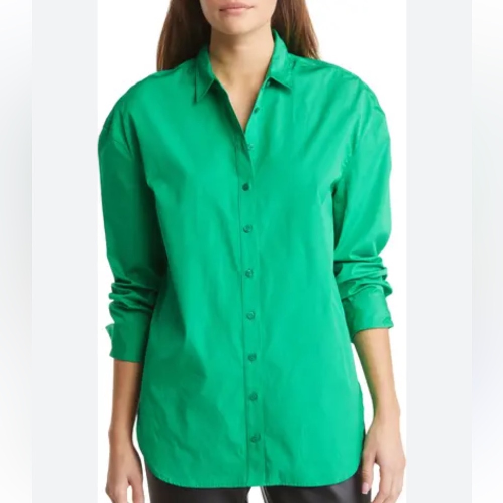 Oversize Green Cotton Poplin Button-Up Shirt